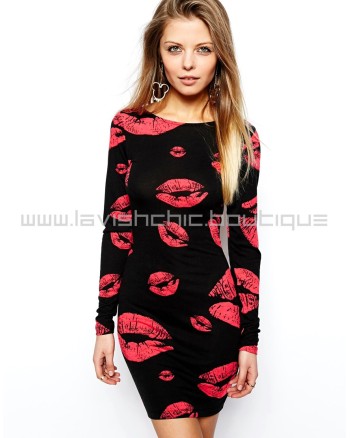 Lip Print Bodycon Dress